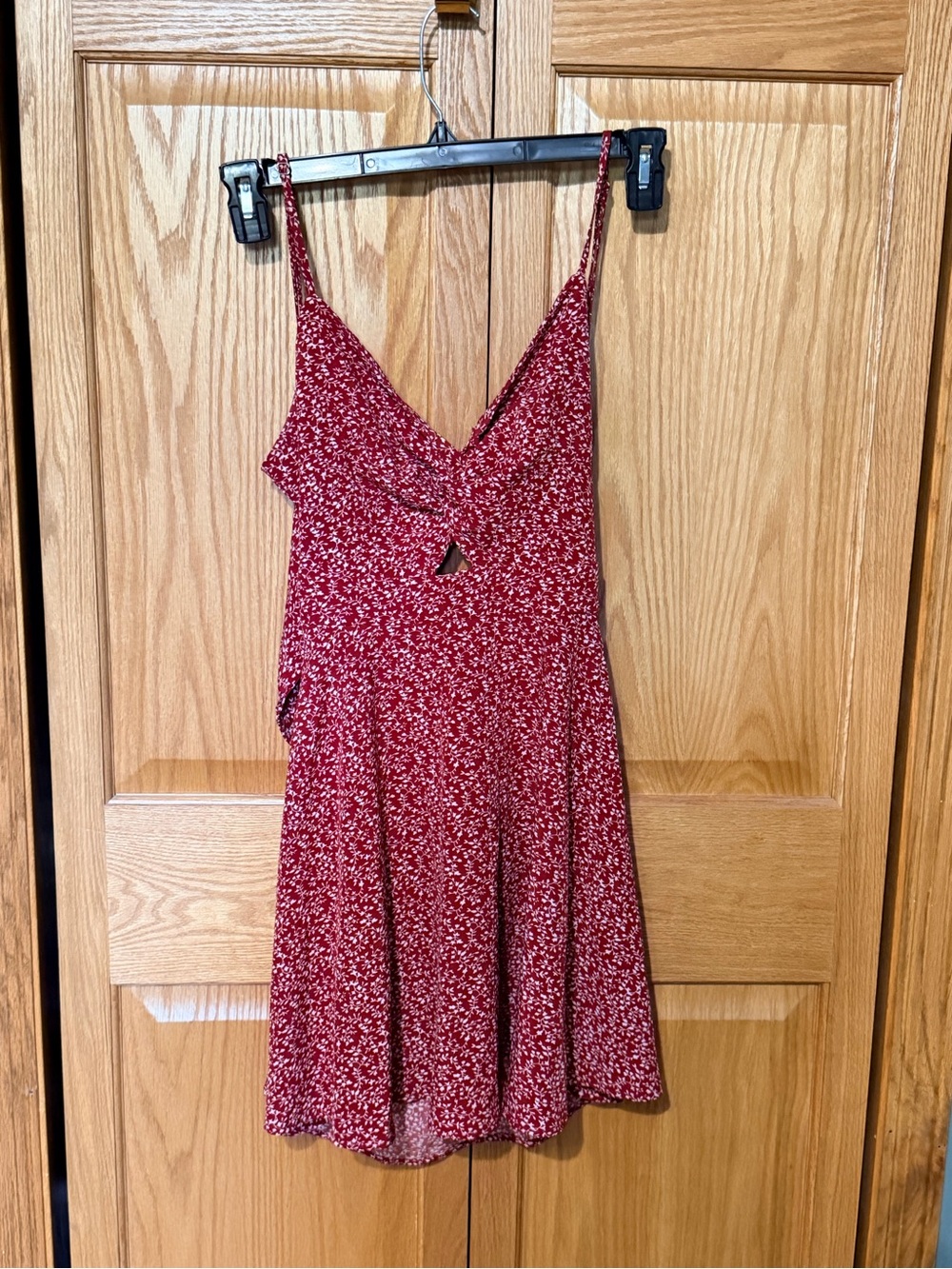 Red floral print mini dress with cutout - size small